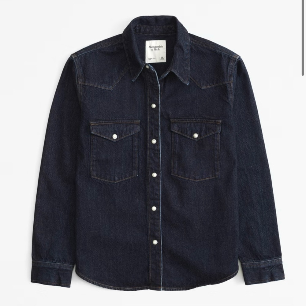 Abercrombie western Dark Denim Button-Up Shirt